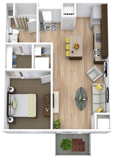 Floor plan for 1 bed, 1 bath, 691 sqft